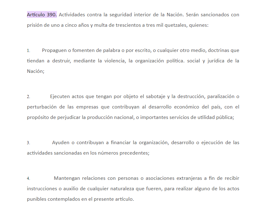 Factor4_GT's tweet photo. 4/8 #Supongamos. En el informe el Ministerio Público, trataría de ligar a periodistas, usuarios de redes sociales y al partido Semilla en una supuesta conspiración para lograr socavar la constitución y generar caos, basándose en los artículos del 385 al 390 del Código Penal. https://t.co/e3sfDTAFN2
