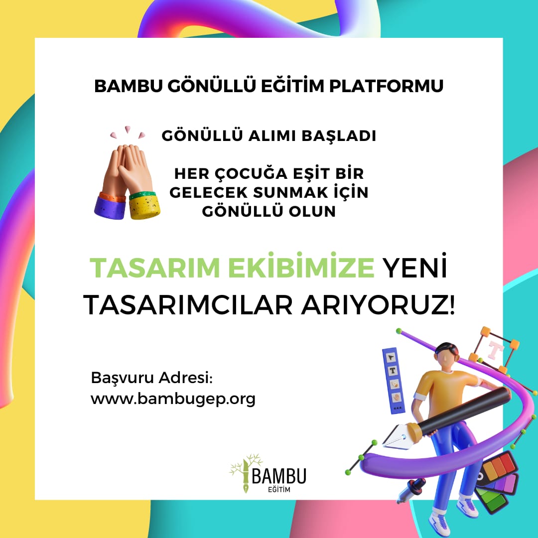 BambuEgitim's tweet photo. Bambu Gönüllü Eğitim Platformu Tasarım Ekibi Gönüllü Alımı Başladı!

Bambu Eğitim yeni döneme başlıyor! 

Tasarım alanında çalışmaktan keyif alan ve bu alanda hevesli tasarımcılar arıyoruz! https://t.co/p9Aa4KSiNo
