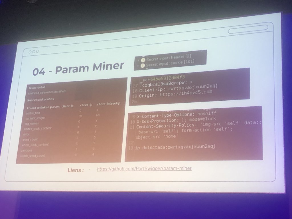 Herve_Schauer's tweet photo. A #BARBHACK23 @Nishacid explique toutes les extensions #Burp-Pro qu'il recommande.... tout en rappelant de les désactiver quand Java consomme trop.... https://t.co/4qYqXpPA3F