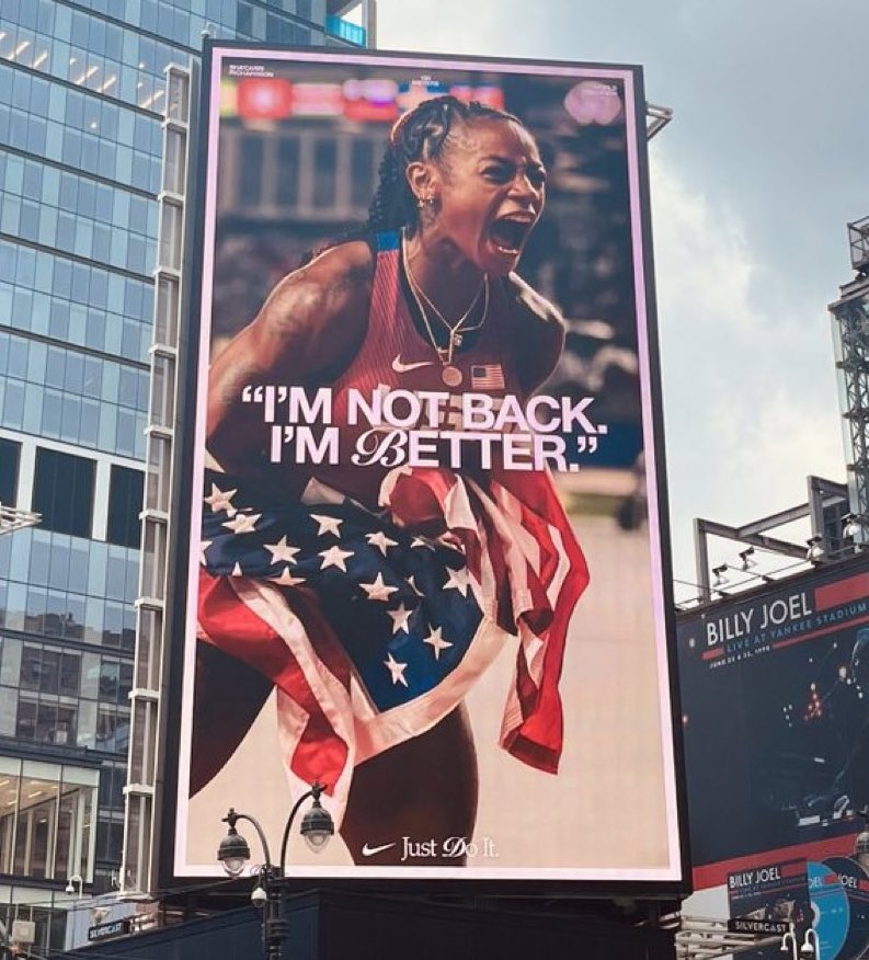 🔥 Sha'Carri Richardson’s new billboard outside Madison Square Garden: 

“I'M NOT BACK. I’M BETTER.”