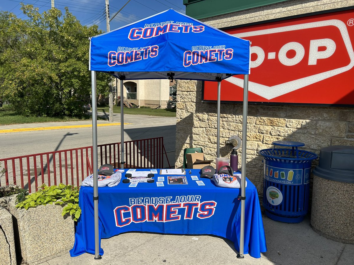 Season ticket booth at Beauséjour coop Grocery.  Free draws for hats and hoodies, come say hi!