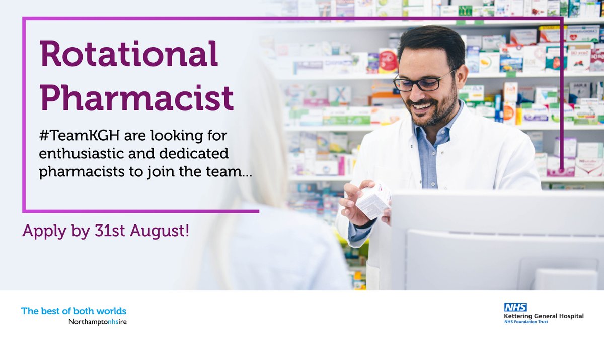 Did you know? <a href="/KettGeneral/">Kettering General Hospital</a> offer bespoke training for pharmacists with a background in community pharmacy and offer dedicated training to facilitate the transition into hospital pharmacy. Apply here today - zurl.co/p4uT #TeamKGH #NHS #Careers