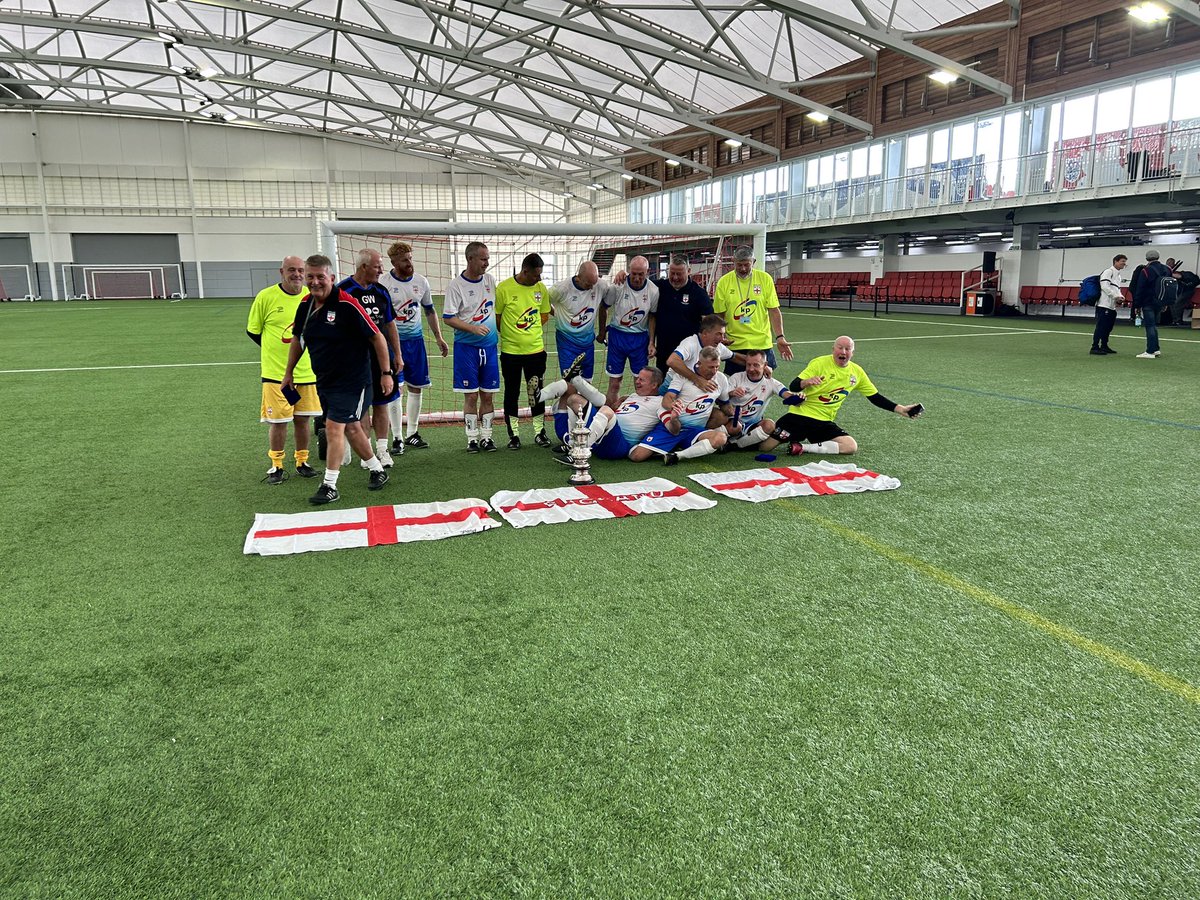 BirminghamWFC's tweet photo. England win 2-1 on penalties in the final of the world nations cup 
#stgeorgespark #walkingfootballassociation #kppackaging #zicam #pharmacy2u #WalkingFootball https://t.co/8bX528Sh0d