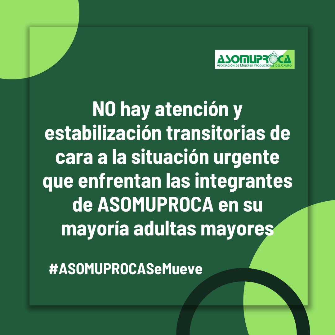 ASOMUPROCA's tweet photo. La @UnidadVictimas sigue en deuda. NO hay atención y estabilización transitorias de cara a la situación urgente que enfrentan las integrantes de @ASOMUPROCA en su mayoría adultas mayores.
#AsomuprocaSeMueve #EstadoCumpla https://t.co/wQjIuVaDbc