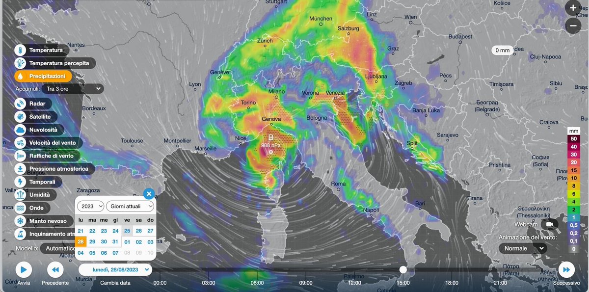Motrix70's tweet image. Le carte meteo mettono in evidenza l’arrivo di un brusco calo termico che porterà abbondanti piogge fino a nubifragi. Stimati 20mm/h
L’incontro di questa massa di aria fredda con l’aria sopra i nostri mari carichi di energia termica (calore) #buonsenso #allertameteo #attenzione