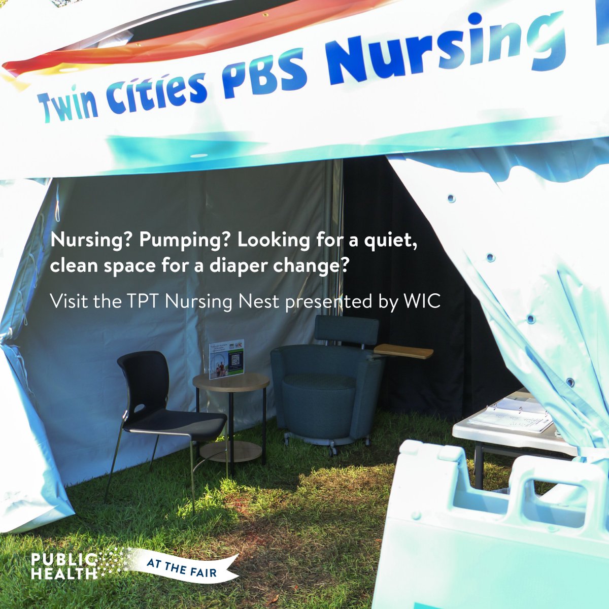 mnhealth's tweet photo. Nursing? Pumping? Looking for a quiet, clean space for a diaper change? Visit the TPT Nursing Nest presented by MDH WIC at the MN State Fair! These private spaces are behind the TPT Booth on the southwest corner of Lee Ave. and Underwood St. 
Learn more: https://t.co/xnXoa0UZ3V https://t.co/zaLXUhHwDk