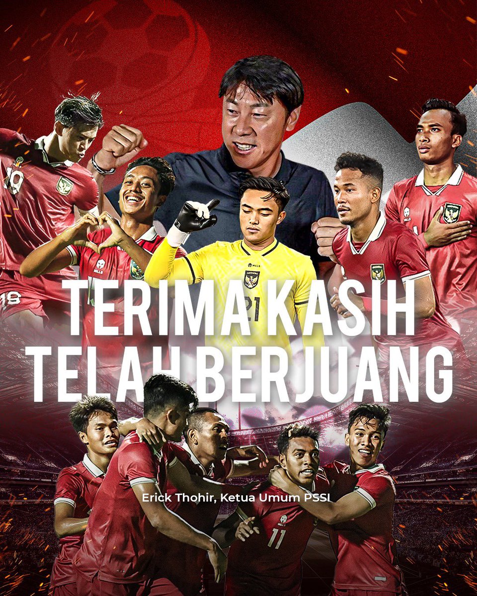 erickthohir's tweet photo. Terima kasih. Kalian luar biasa! 
Tetap semangat Garuda Muda. https://t.co/7ocrlJ9BQW