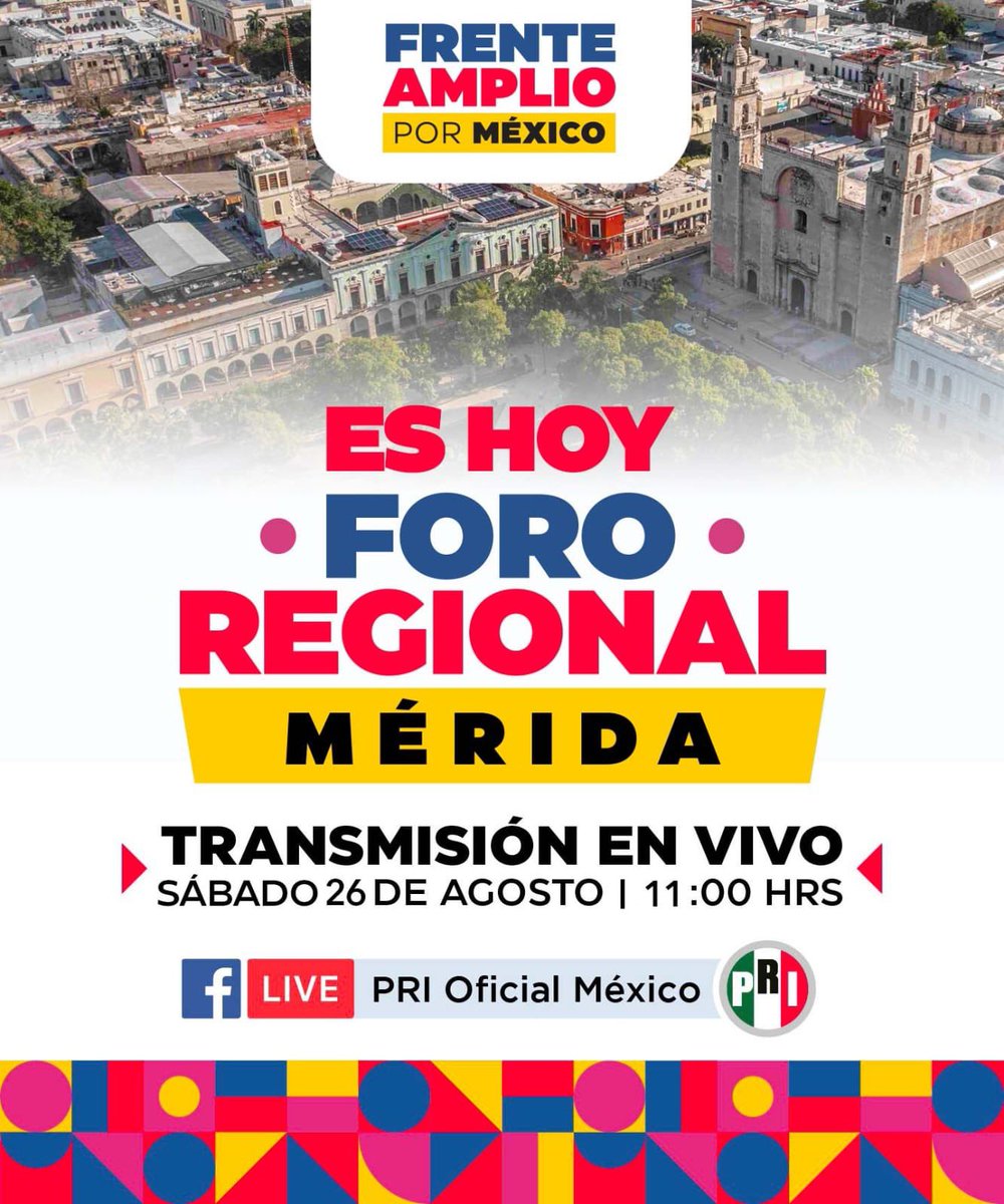 JavierVillacana's tweet photo. Llegó el día del intercambio de ideas y reflexiones.A las 11 am,te esperamos en el quinto foro regional del Frente Amplio por México.Juntos, discutiremos cómo construir un México más inclusivo para todas las mujeres.Transmisión en vivo en Facebook:PRI Oficial México. #ForoMerida https://t.co/DgHBvRL5mf