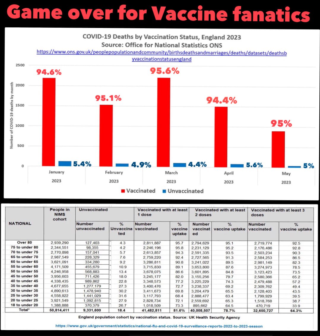 silvano_trotta's tweet photo. En rouge les morts vaccinés. En bleu ceux qui ne le sont pas !!!! Ces "vaccins" sont un crime contre l'humanité. 
Depuis qu'au Royaume-Uni, l'ensemble de données actualisées intitulé Death by Vaccination Status, England (Décès par statut vaccinal, Angleterre), avec des données allant de 2023 jusqu'au mois de mai, ont été publiées, le site n'est plus accessible... 

https://t.co/NzZKfSUMNf