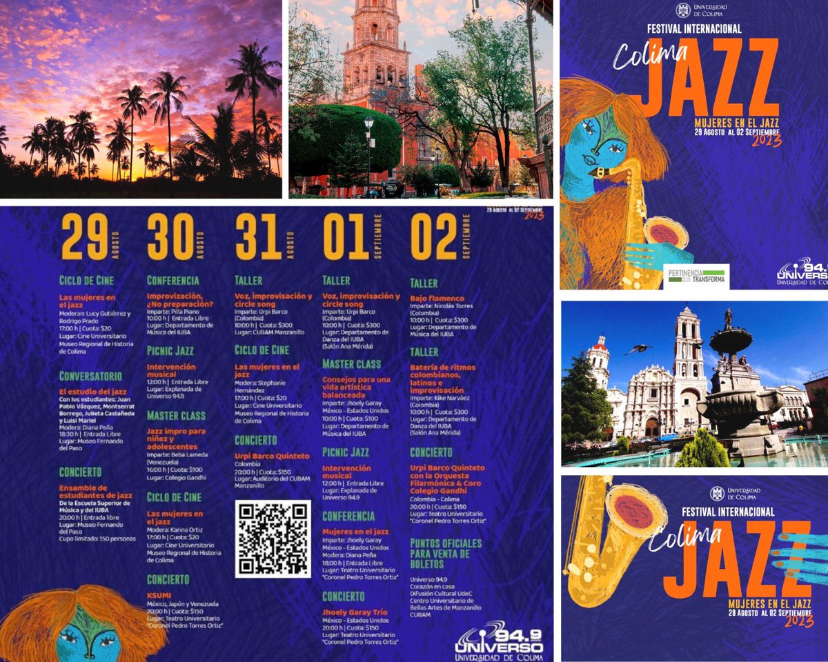 TorrucoTurismo's tweet photo. Los invito a la 8va. edición del Festival Internacional #ColimaJazz.🎷
Disfruten de conferencias, talleres, master class, un ciclo de cine y conciertos.
Del 29 de agosto al 2 de septiembre de 2023.
Les comparto todos los detalles de este importante evento artístico. 💯👌 https://t.co/m7tcmsZRy9