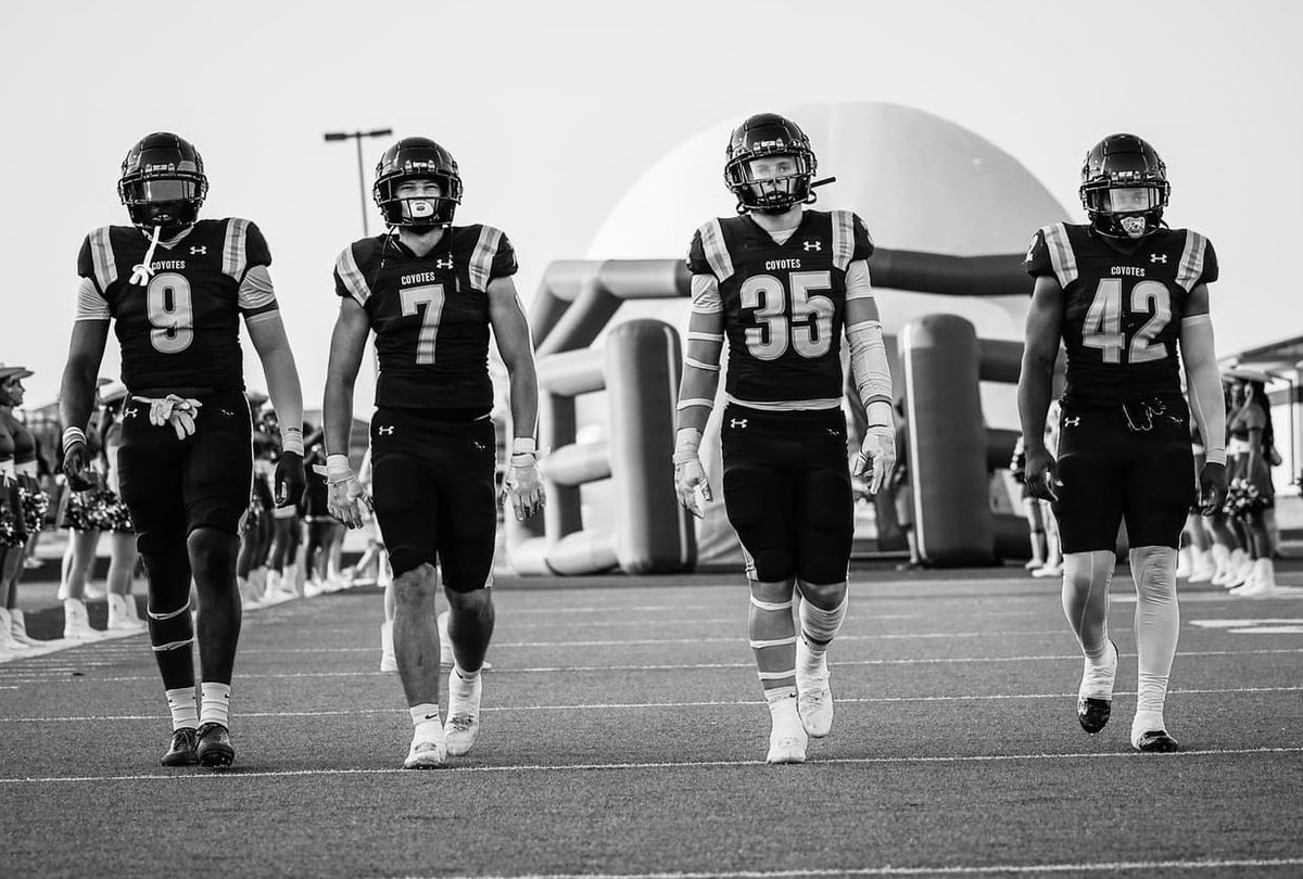 The Anna Coyote Death Squad!  I’m not sure of exact stats yet, but I know of multiple TFL’s, sacks, blocked passes, forced fumbles and recoveries, a TD AND a 99 yard intercetion return between these 4 killers in game 1. #CU
<a href="/AnnaCoyotesFB/">Anna Coyotes Football</a>