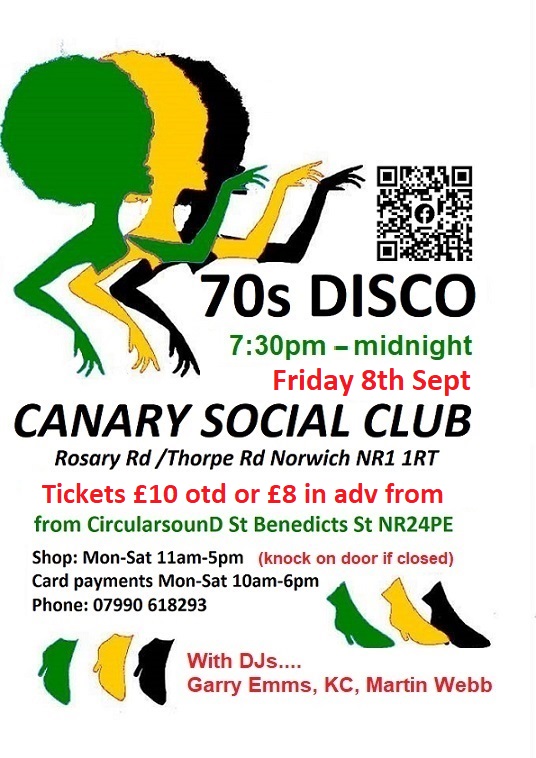 circular_sound's tweet photo. 70s DISCO
#funk
#soul
#philly
#glam
#reggae
#pop
https://t.co/IYwvb8D9gB
CANARY CLUB Thorpe Rd Norwich NR11RT Friday 1st Sept 7.30pm-midnight doors 7.15pm
AdvTKTS £8 Card payments / reservations 07990618293 Mon-Sat 10am-6pm send £8's to paypal account circularsound@hotmail.co.uk https://t.co/xIUGkAGfsU