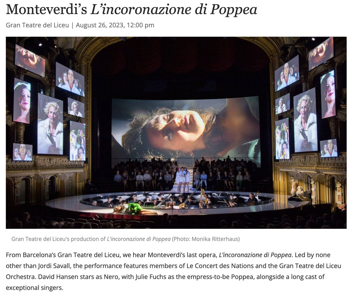Now listening: L'Incoronazione di Poppea from @Liceu_cat, Jordi Savall @WFMTclassical