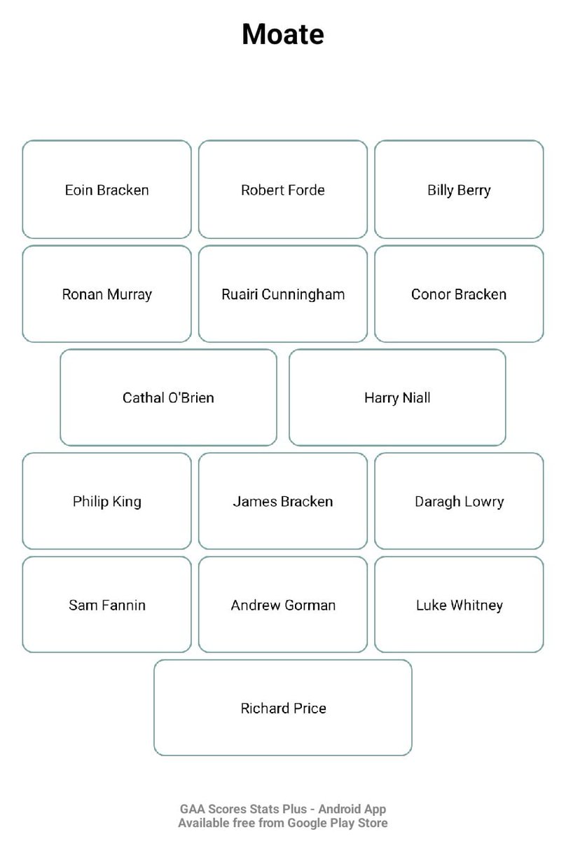 Moate All Whites team for this evening's game v Mullingar Shamrocks