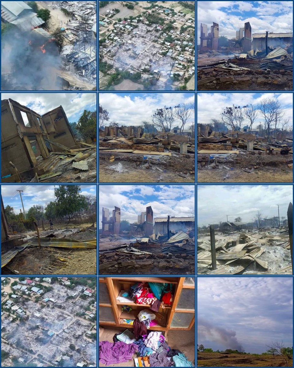 The Terrorist Army invaded and set to fire 🔥 > 80 houses in #Kaingmagyi Vlg,#Yesagyo Twp.They forced to enter the village early morning of Aug 26 ,burned down the homes and people were fled to safety 
#WhatsHappeningInMyanmar 
#2023Aug26Coup 
#WarCrimesOfJunta 
#HelpMyanmarIDPs