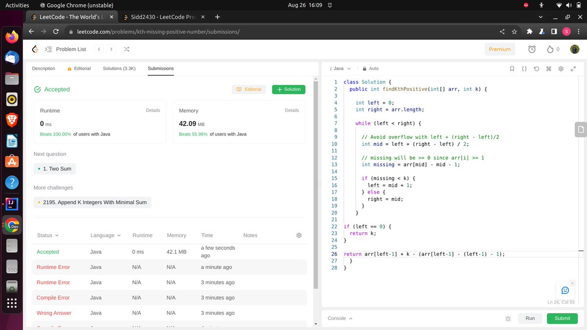 _sidd24_'s tweet image. Day 9 of #100daysofcoding I have solved 6 leetcode questions based on binary search (arrays) and these questions showed me that i need to work more on these topics 
#DSA #backenddevelopers #techtwitter #LearningJourney
