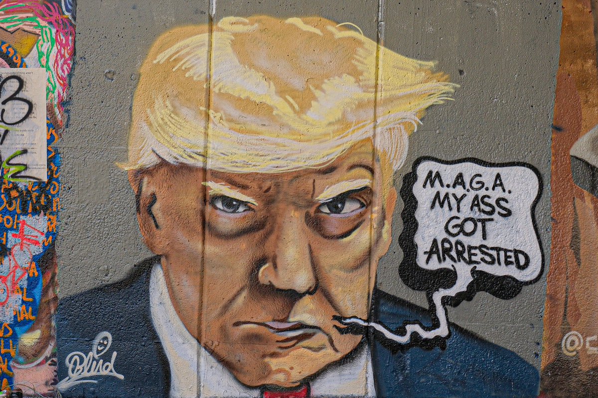 BillyHeathFOX5's tweet image. Here’s a full photo of the @realDonaldTrump mugshot mural by Chris Veal on the Atlanta Beltline. 📸