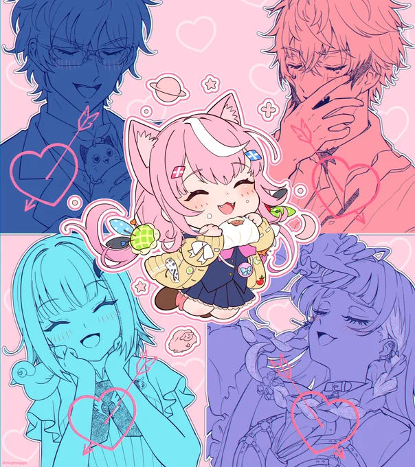 【#にじヌーン】かっっっわいいい〜...!! #まめねことレオス #紙とウェン #Nari_Art #ヘル絵スタ #Melocopic