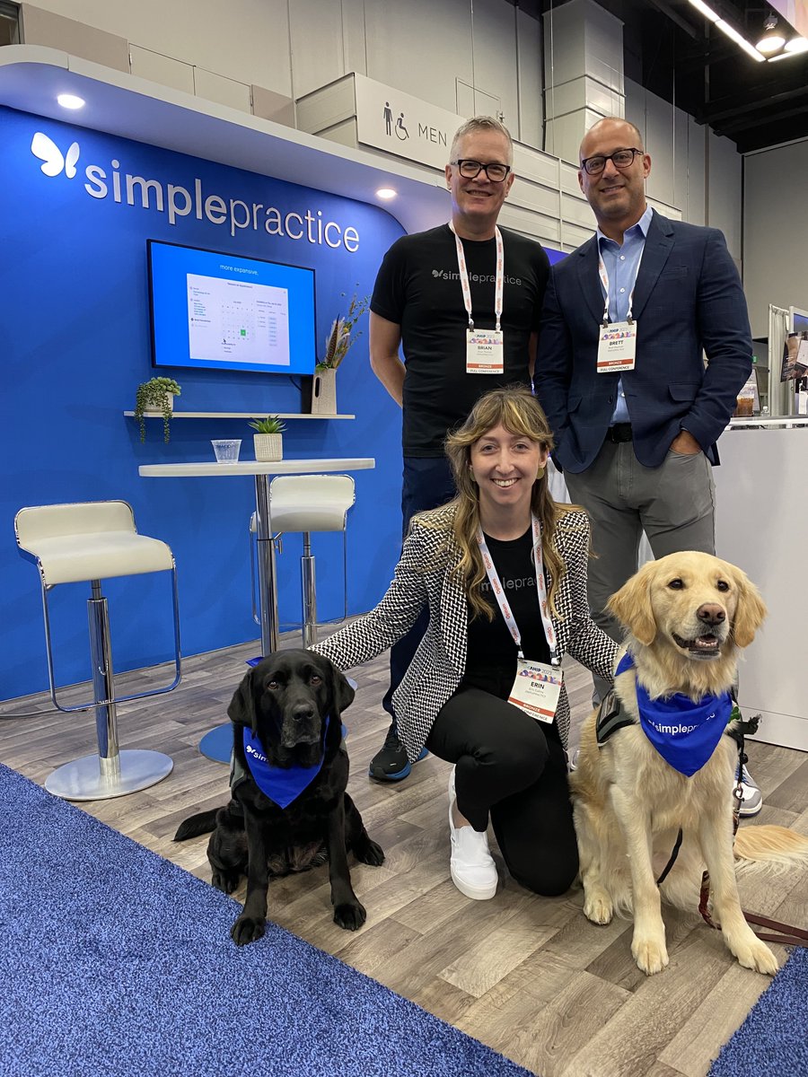 simplepractice's tweet photo. During AHIP 2023, we harnessed the amazing therapeutic abilities of our furry friends through a Therapy Dog event, and the response was absolutely incredible!

Safe to say these furry therapists stole the show 🐶

#nationaldogday #ahip2023 #therapydogs  #simplepractice #ehr https://t.co/N8yj8tETlP