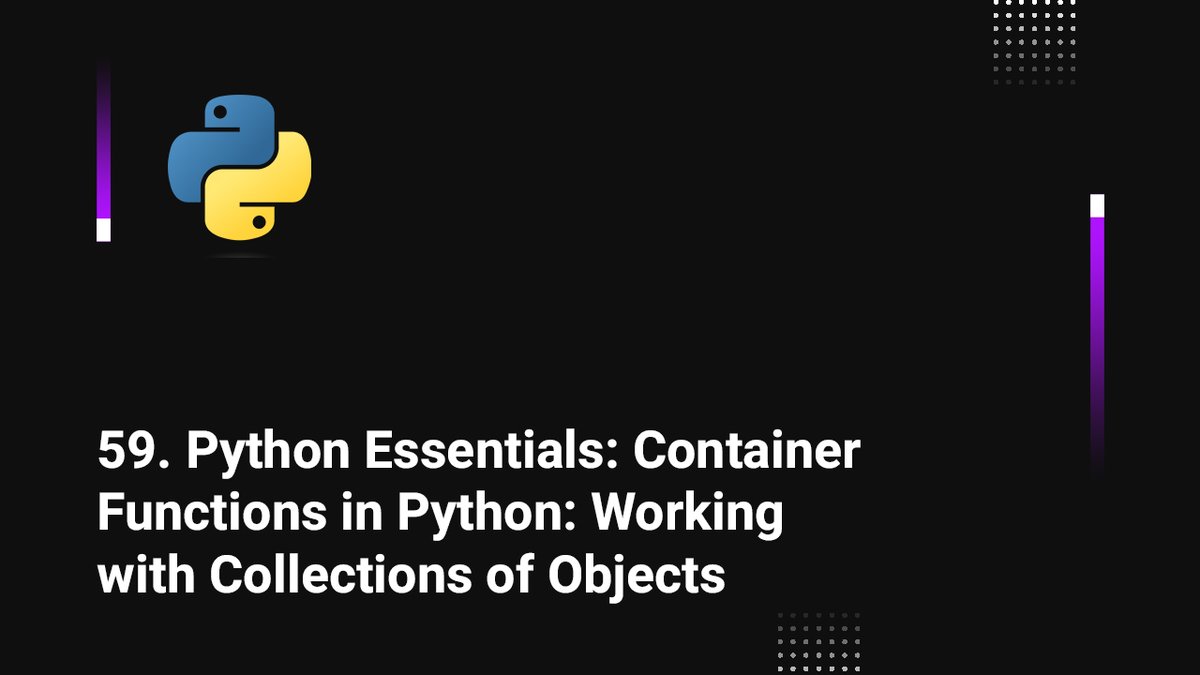 skillbakery's tweet image. 59. Container Functions in Python: Working with Collections of Objects

youtu.be/IeYhQXBZkMM via @YouTube

#deeplearning #pyhtonprogramming #learnpython #developer #skillbakerystudios #webdevelopment #webdev #UFCSingapore #ARSFUL #ChandaMamaTourKe #SaturdayMood