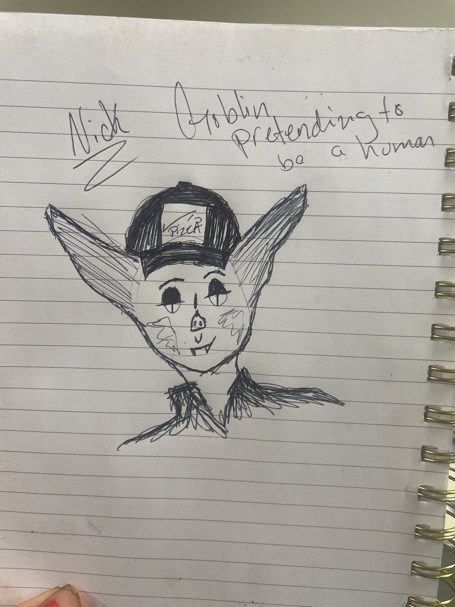 deliveryboypod's tweet photo. I do bad drawings of characters for studies. Meet Nick, a side character, he’s a goblin pretending to be a human https://t.co/toFjQUEDca