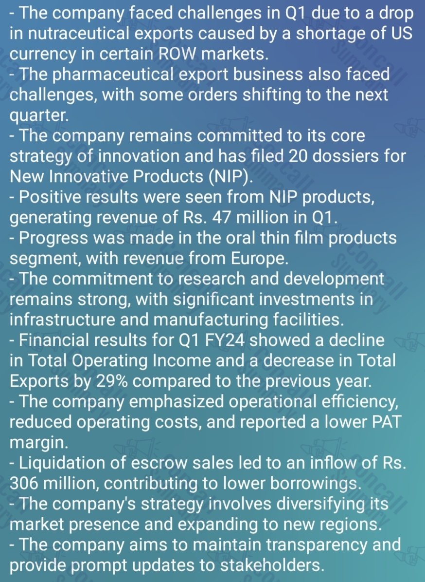 Key Summary from Zim laboratories Ltd. Q1FY24 Concall

Follow 📢, Retweet ♻️ and Share 🔗 for More Concall Summary

#Zimlaboratories
#Zimlab
#Concall
#Q1FY24
#TrendingNow 
#StocksInFocus 
#StockMarket 
#stockmarketnews 
#stockstowatch