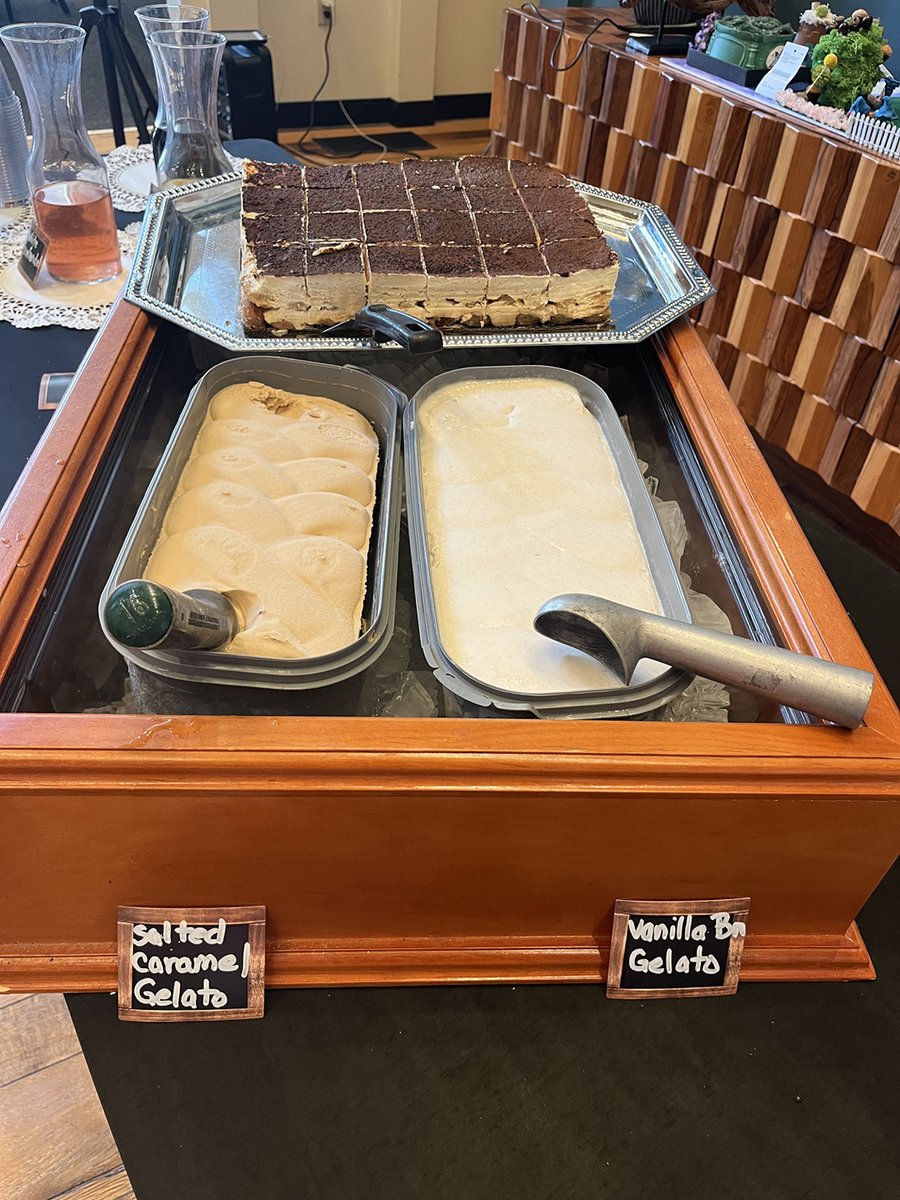 Our “Five Star” dining team displayed their talents this week with an elegant Italian feast for happy hour, complete with creamy chicken Alfredo, Caesar salad, gelato &amp; Tiramisu! #TrilogySeniorLiving #HappyHour #FiveStars