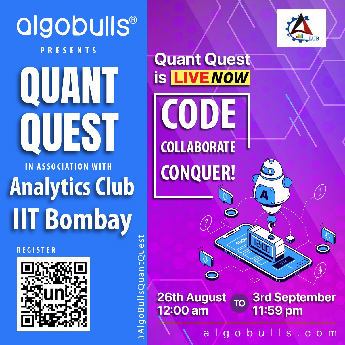 AlgoBulls's tweet image. Quant Quest is live! The competition has officially begun. Code, collaborate, and conquer! Good luck to all participants on this exciting journey. If you haven't registered already, do it now - unstop.com/competitions/7…
.
.
.
.

#QuantQuest
#AlgoBulls
#TradingStrategies