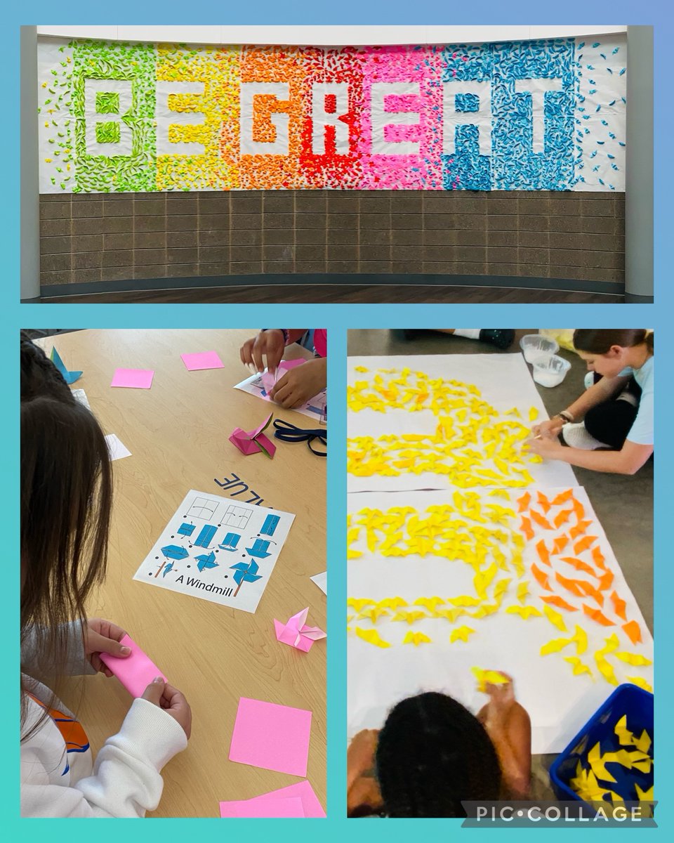mrs_johnson20's tweet photo. Through one goal and over 1000 pieces of origami, it was achieved 🎨🐾 Husky Artists completed this year's collaborative grade level mural🎉🥰 @HaskettJH #WeAreHaskett @KatyISDFineArts @BYoungHJH @susanchiboroski https://t.co/oAz0K5piqL