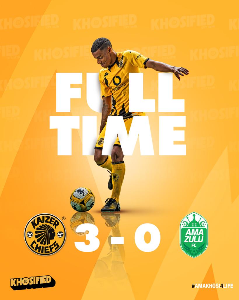 KaizerChiefs's tweet photo. 90 + 3’ | #CHI 3 : 0 #AMA

Full-time score: (Mmodi 4’, 59', Castillo 86’)Kaizer Chiefs 3: 0 AmaZulu FC

DStv Man of the match Pule Mmodi

#Amakhosi4Life #DStvPrem #Khosified https://t.co/LrwDHzFopP
