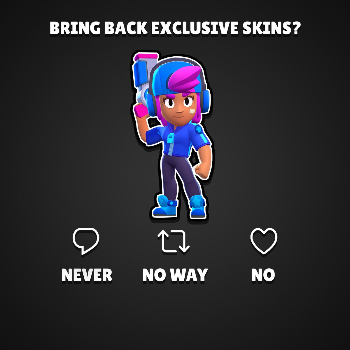 AshClashYT's tweet photo. Here is the real poll: Should exclusive skins be brought back? Vote Now! 🗳️ 

#BrawlStars https://t.co/Xm8ojBilAJ