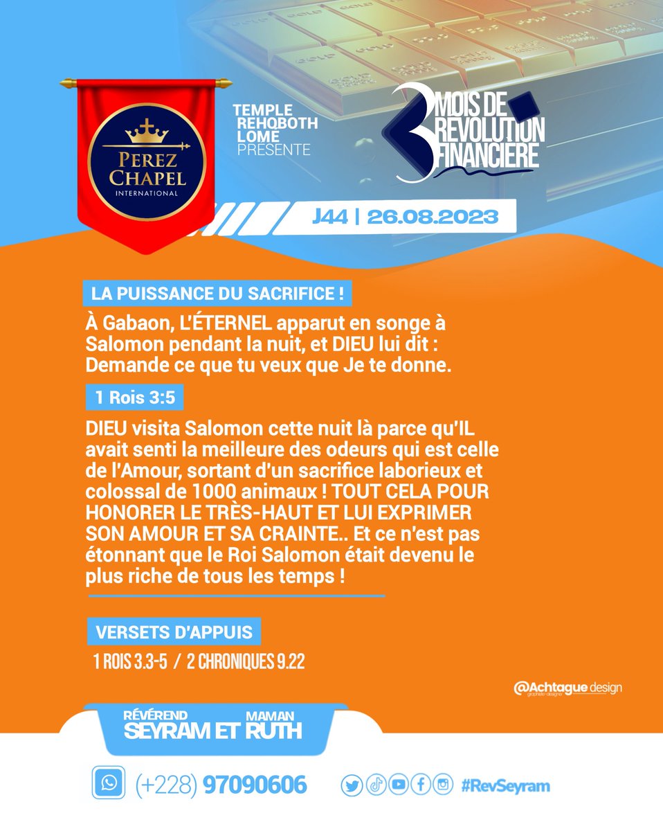 RevSeyram's tweet image. J44 | #3Mois de 
#RevolutionFinanciere 
#Meditation #SACRIFICE #PUISSANCE #PCIRehobothLome 
#RevSeyram et #MamanRuth