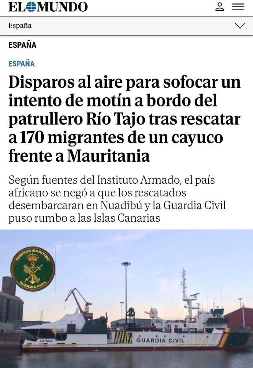 170 Inmigrantes en edad militar son rescatados por la Guardia Civil en Mauritania. FRONTEX no consigue 'untar' a las autoridades del país y niegan el desembarque.

Se amotinan, los guardias tienen que abrir fuego.

Hay orden de traerlos a España; en 3 días disfrutaremos de ellos.