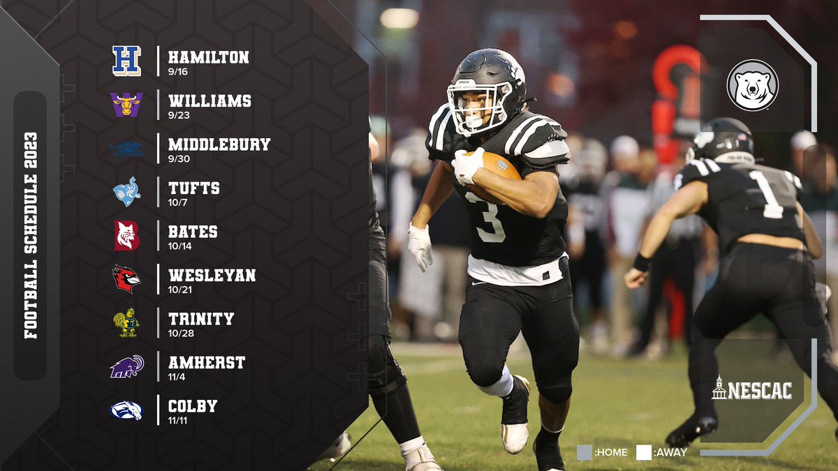 🚨SEASON SCHEDULE DROP🚨
Mark you calendar’s because your Bowdoin Polar Bears are 3 WEEKS from kickoff! #GoUBears #TheHunt #NESCAC #FootballSeason