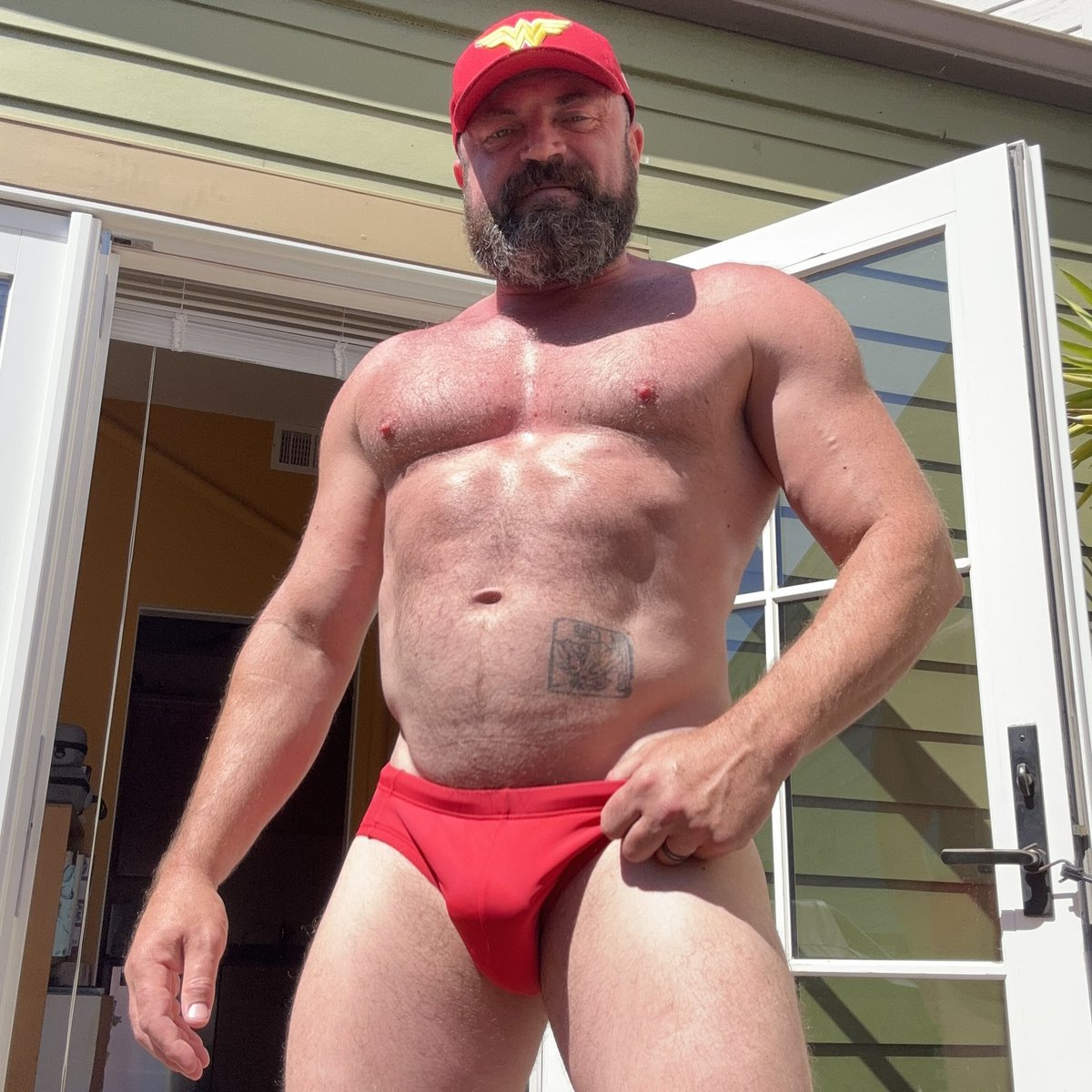 That summer moment when you realize your new speedo matches your Wonder Woman cap