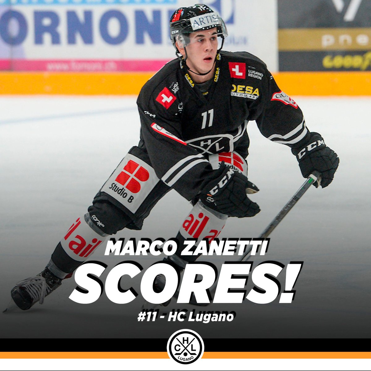 GOL!🚨 Bel recupero di Carr alle assi, il numero 7 serve Zanetti dall'altra parte dello slot e il numero 11 insacca al volo il 4-0 al 42'44 #HCLugano