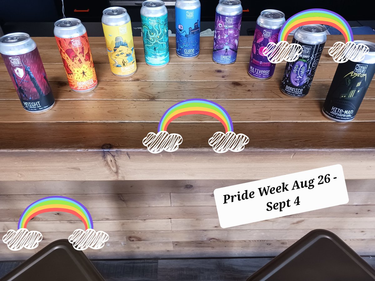 Zeroissuebeer's tweet photo. It's Pride week, and to show our true colours, we are donating $1 from each pint and 4 pack sold to the Calgary Queer Arts Society, Aug 26th - Sept 4th.  #zeroissuebrewing #zeroissue #yyccraftbeer #yycprideweek https://t.co/JmyteioBti