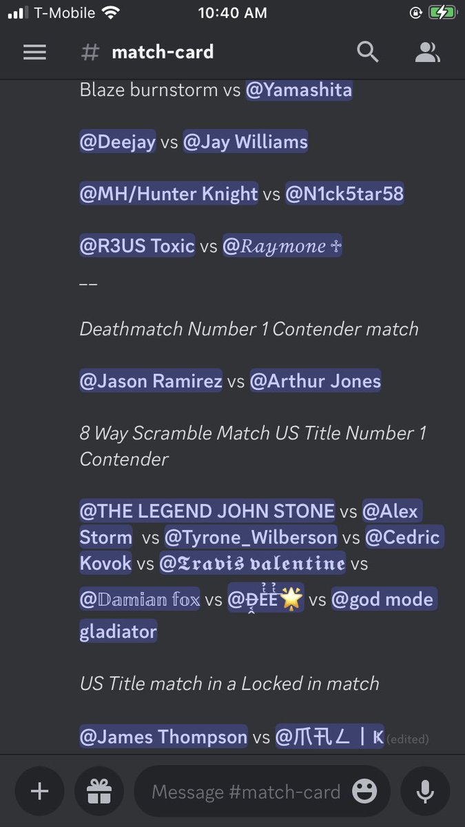 Match card for the show today