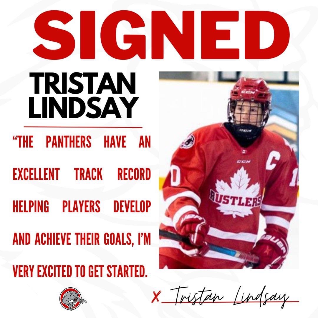 Congratulations to Ridge Meadows U18 forward, Tristan Lindsay who has signed with the Port Moody Panthers for the 23/24 season! Good luck Tristan!  #rustlerpride