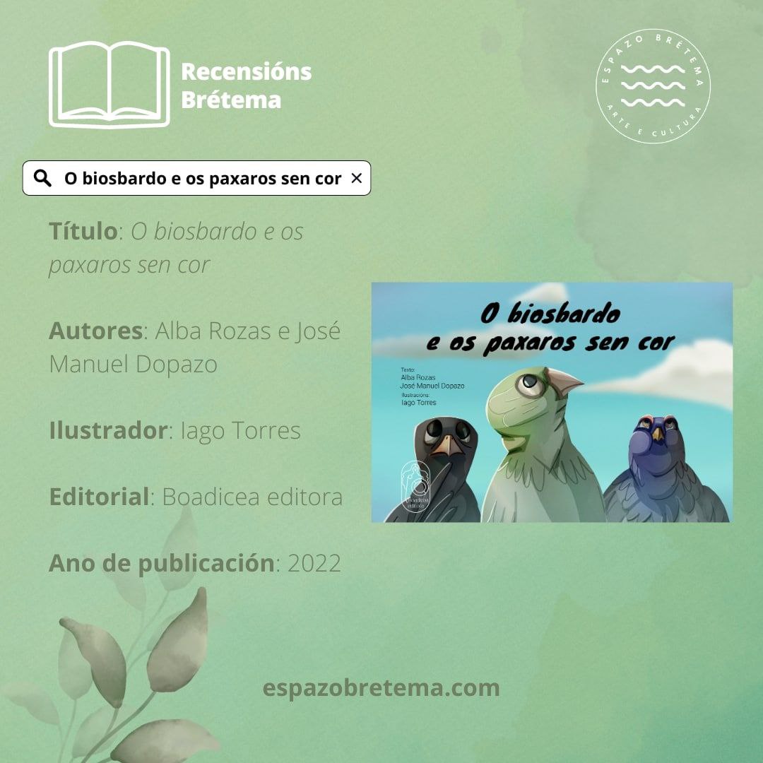 Continuando ca nosa colaboración con <a href="/BoadiceaEditora/">Boadicea Editora</a> traémosvos a recensión doutro dos seus libros: “O biosbardo e os paxaros sen cor” de Alba Rozas e José Manuel Topazo. Como sempre está á venda na súa páxina web.

📚 Podedes ler a recensión aquí: espazobretema.com/post/o-biosbar…