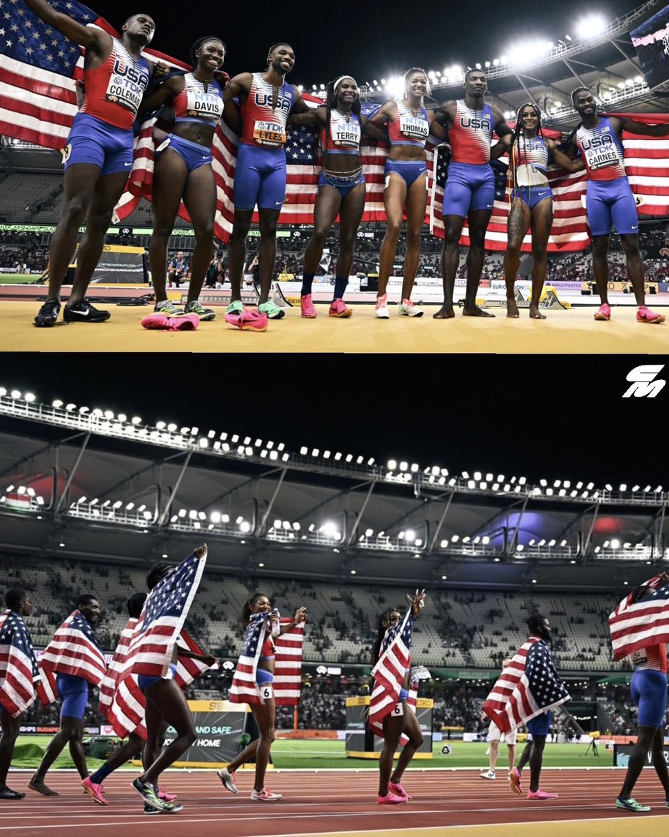 8x100m World Champs.
 
🇺🇸🇺🇸🇺🇸🇺🇸🇺🇸🇺🇸🇺🇸🇺🇸