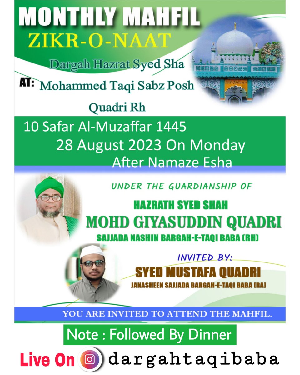 dargahtaqibaba's tweet photo. Monthly Mehfil Zikr O Naat
At : Dargah Taqi Baba Rh Narayanpet
#dargahtaqibaba
#dargahnarayanpet
#narayanpet #nrpt https://t.co/uu0EPeirTO