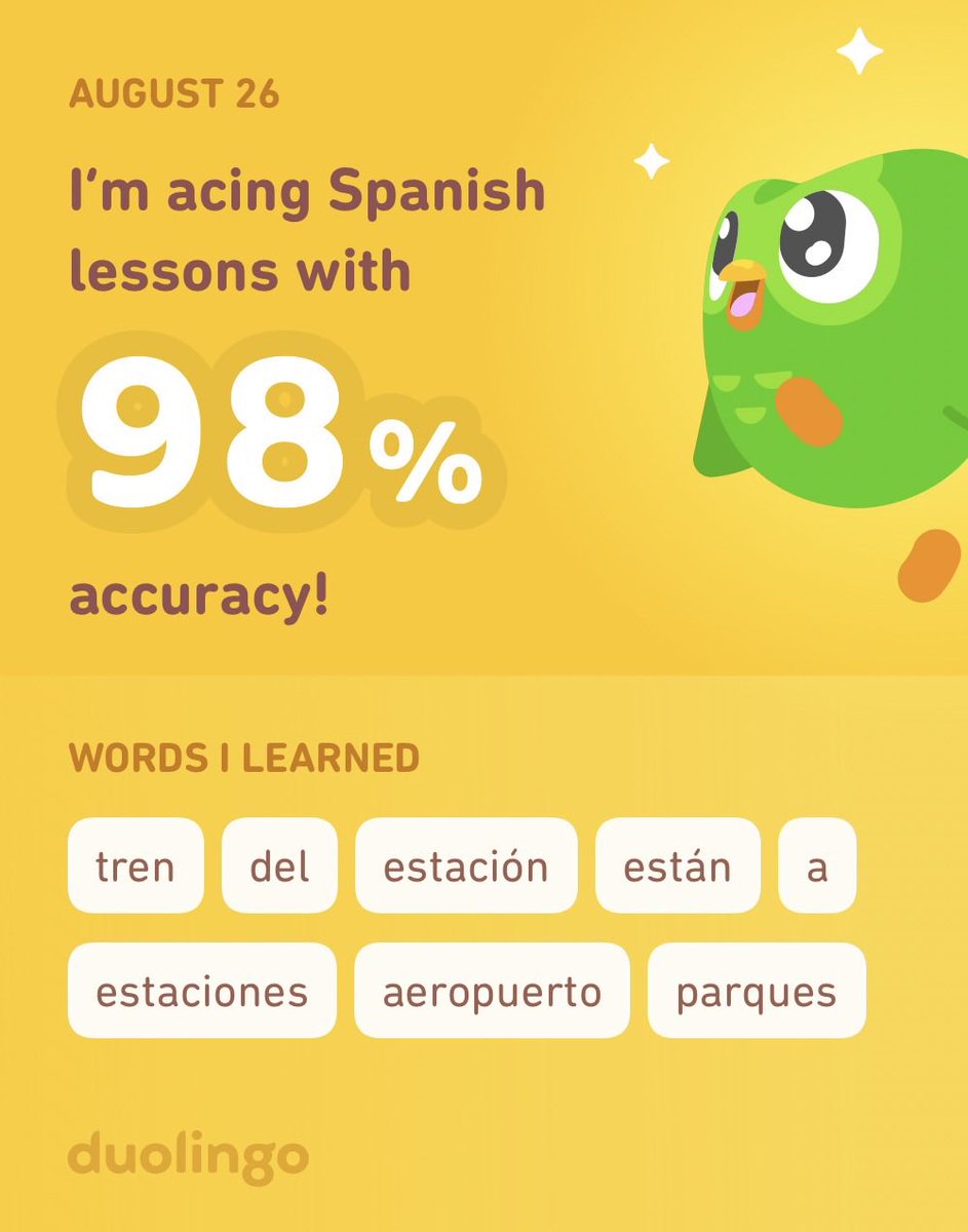 Ismail77384238's tweet photo. I’m learning Spanish on Duolingo! It’s free, fun, and effective. https://t.co/S3ZQw2t9AF
