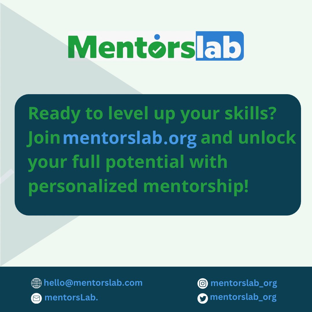 Mentorslab_org's tweet photo. Ready to level up your skills? Join https://t.co/GhSQ3BqTyh and unlock your full potential with personalized mentorship! 

#MentorsLabMagic
 #SkillsUnleashed
#mentorslab
 #mentorslab.org https://t.co/w4GvRABafg