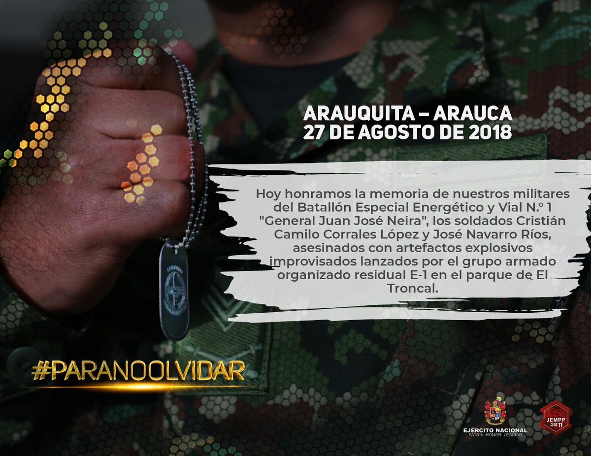 COL_EJERCITO's tweet photo. #ParaNoOlvidar | No olvidamos a esos valerosos hombres que sacrificaron sus vidas un día como hoy, elevemos plegarias por su descanso eterno. https://t.co/vzGEmRYZOo