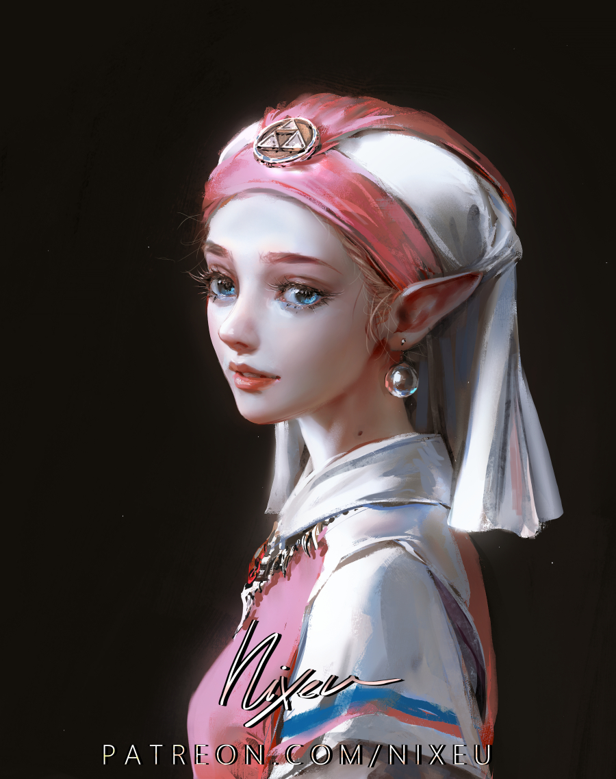 princess zelda 1girl solo jewelry pointy ears blue eyes earrings looking at viewer  illustration images
