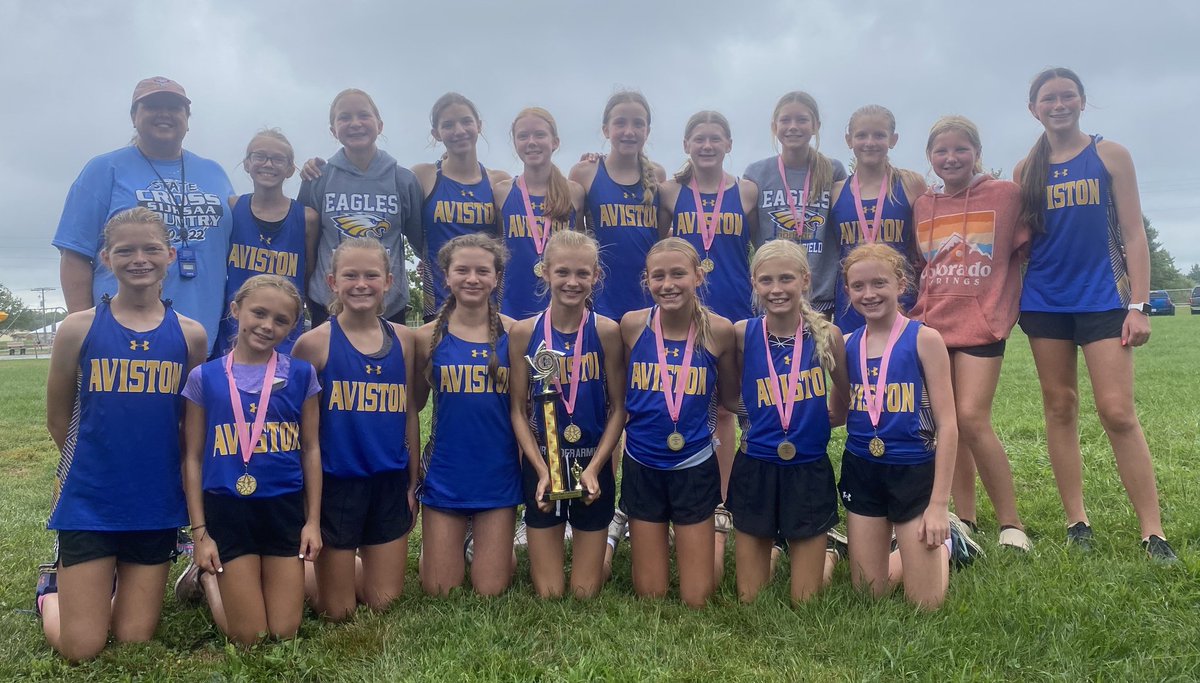 AvistonEagles's tweet photo. Aviston XC girls &amp; boys won championship at the Field Invitational! Collins Schumacher won 5/6 Girls, Waylan Buehne won 5/6 Boys, and Dawson Rueter won 7/8 boys Several Eagles finished Top 10! Fly, Eagles, Fly! #AvistonFamily 💛🦅💙 https://t.co/twns1uSlQC