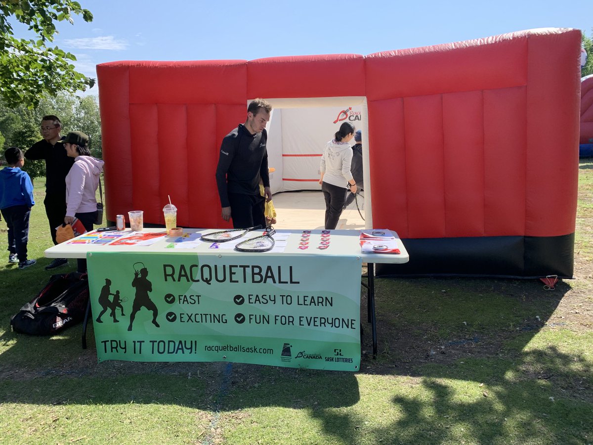 Racquetball Canada’s inflatable court is in #yqr for a 3rd straight weekend, south side of Wascana Lake at Regina Dragon Boat Festival. National champ Kurtis Cullen is offering introductory lessons next month ⁦<a href="/NestHealthYQR/">Nest Health</a>⁩.