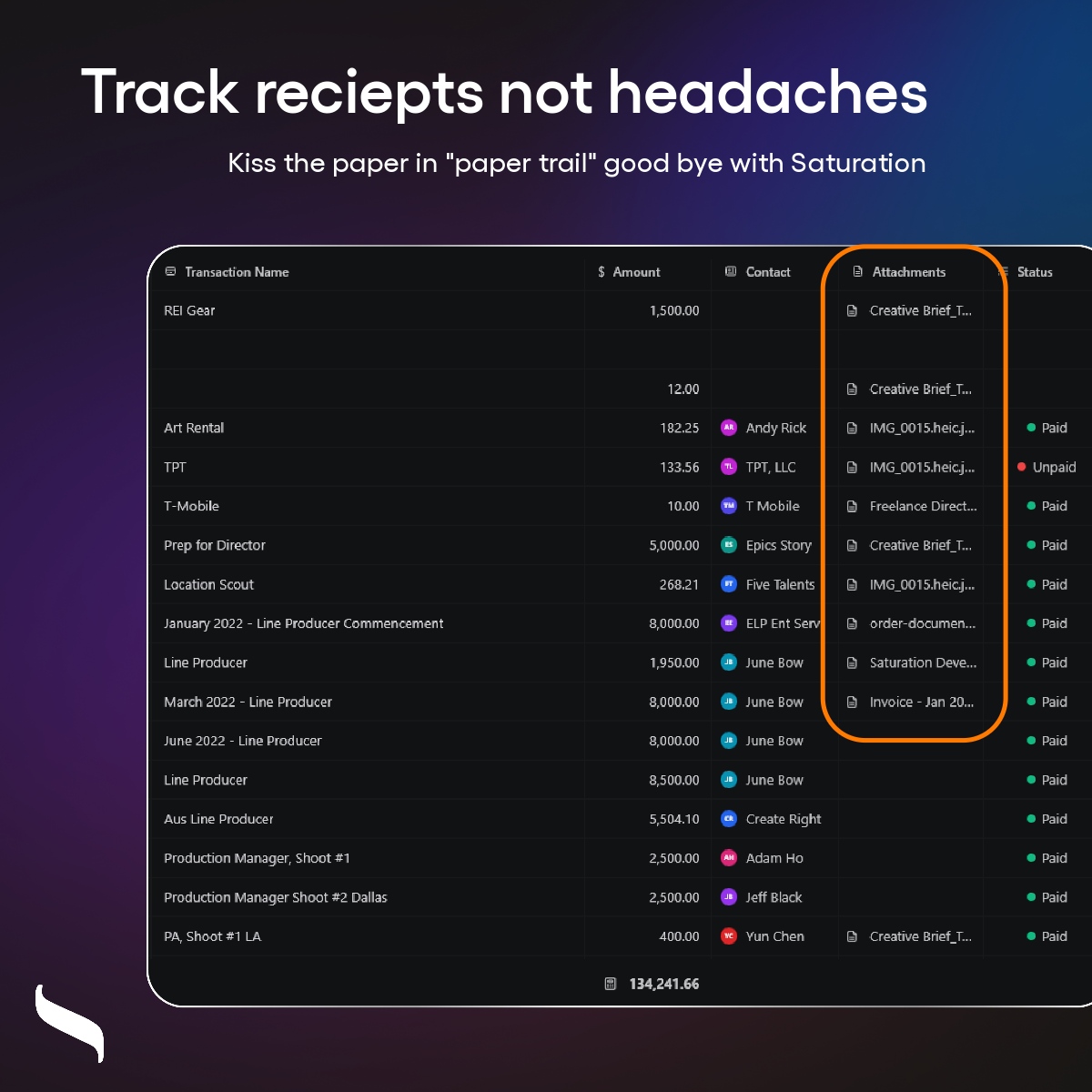 saturation_io's tweet image. Say goodbye to manual entry of financial tracking and receipts. With Saturation, all of this is automated directly through your financial institutions and payment options.

#Saturatino #filmbudget #budgetingsoftware #receipttracking