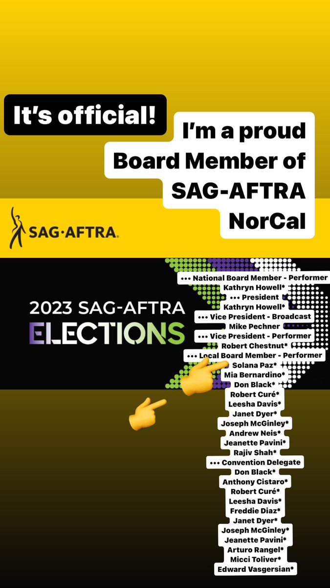 TheSolanaPaz's tweet photo. I am very excited for the two years ahead. I am grateful for the opportunity to serve our community. And I am honored to represent my fellow actors and performers. You entrusted me to be here. I am here for YOU. 
👊 SAG-AFTRA STRONG!
.
.
#sagaftra #election #proud #grateful #love https://t.co/bmvWJgaFit